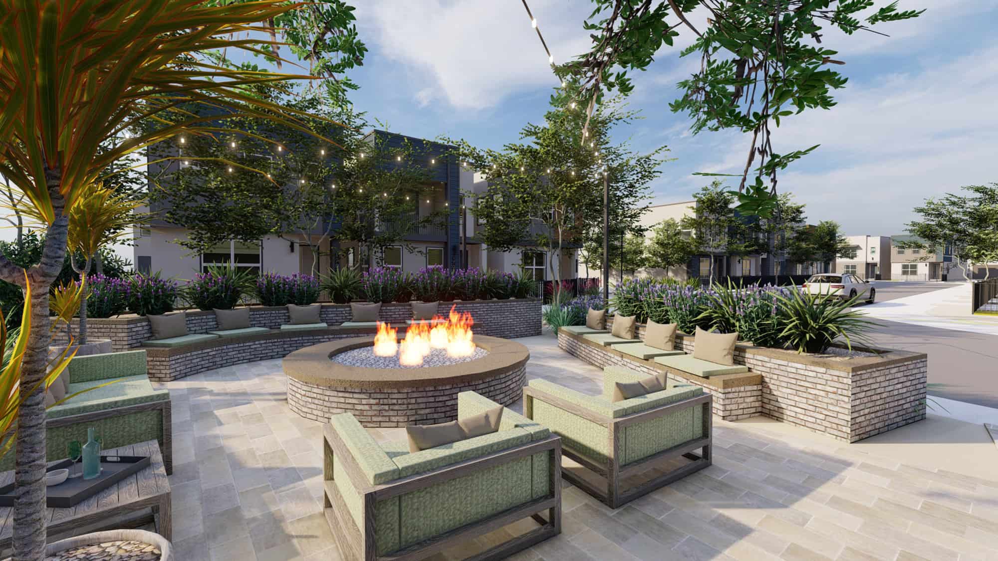 Firepit amenity seating area at Cyrene